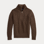 Genser Zip Cable Knit Nutmeg Brown