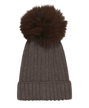 Lue Knit Alpaca Pompom Brown Melange