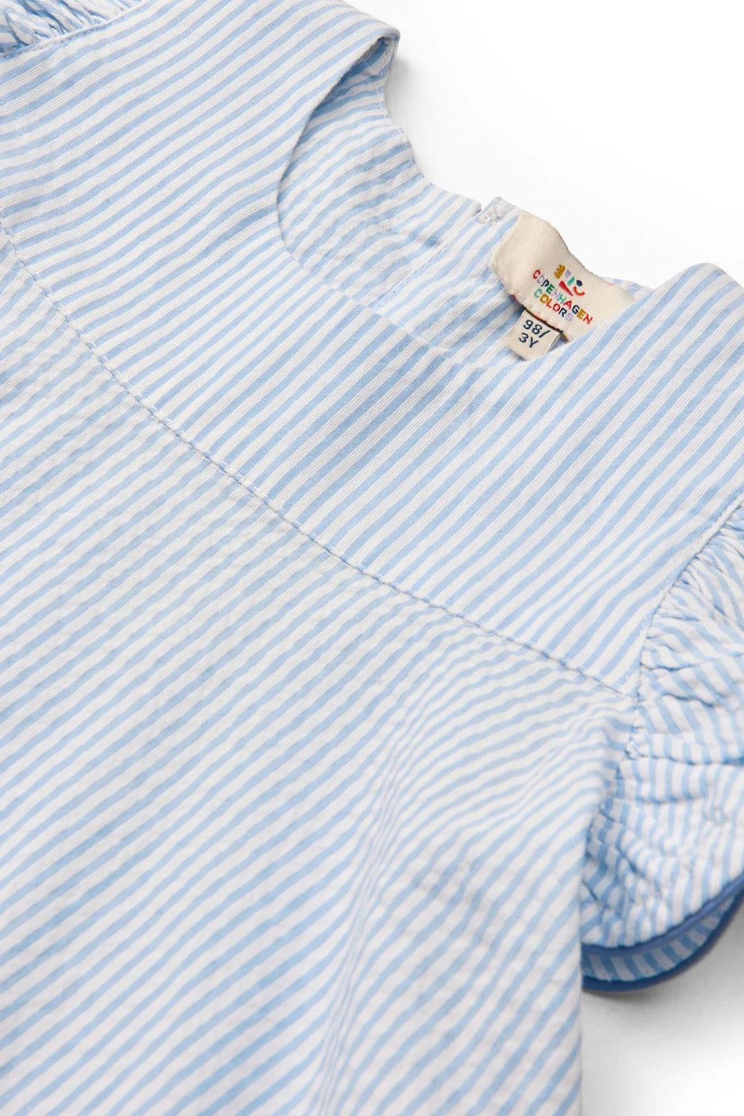 Kjole Seersucker Frill Sky Blue w Cream Stripe/Ocean Blue