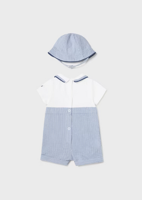 Romper & hatt stripes Seersucker Blue