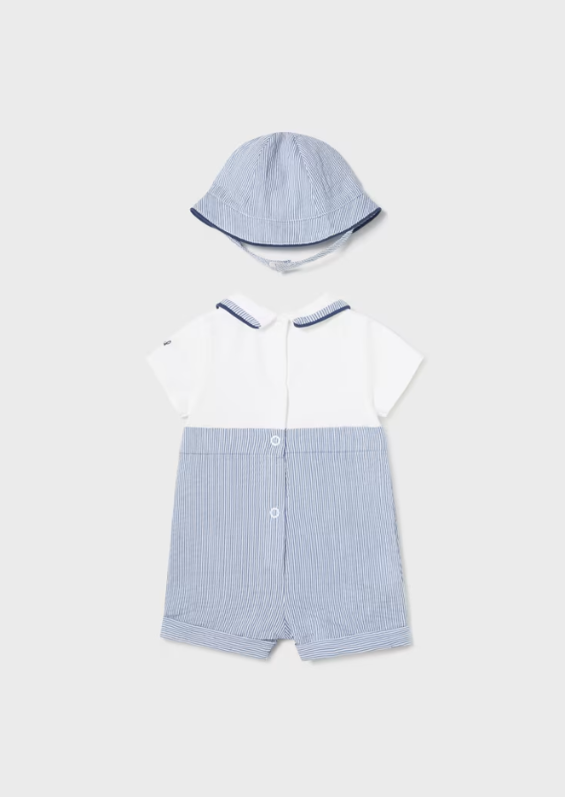 Romper & hatt stripes Seersucker Blue