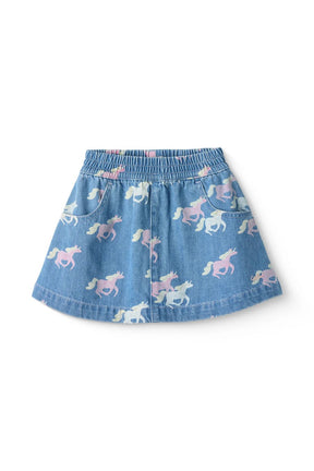 Skjørt Denim Unicorn Print Indigo Blue Washed