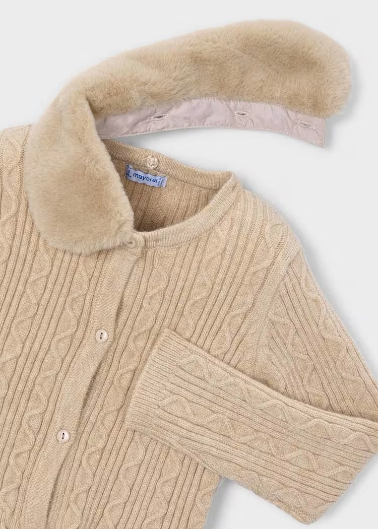 Cardigan Knitted Faux Fur Quinoa Mix