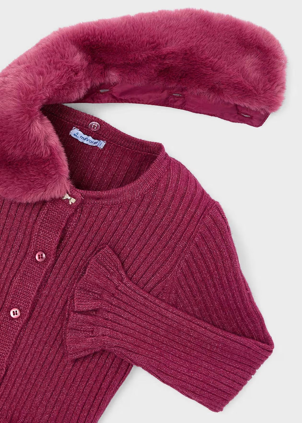 Cardigan Faux Fur Collar Cherry