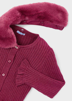 Cardigan Faux Fur Collar Cherry