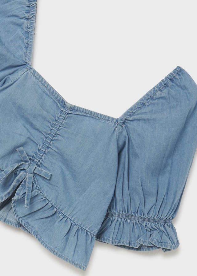 Croptop med puffermer denim Lys blå