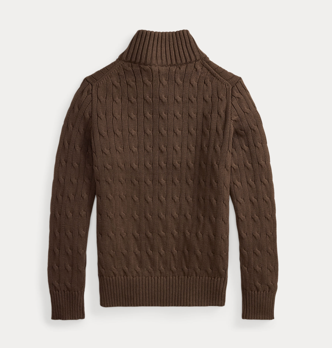 Genser Zip Cable Knit Nutmeg Brown