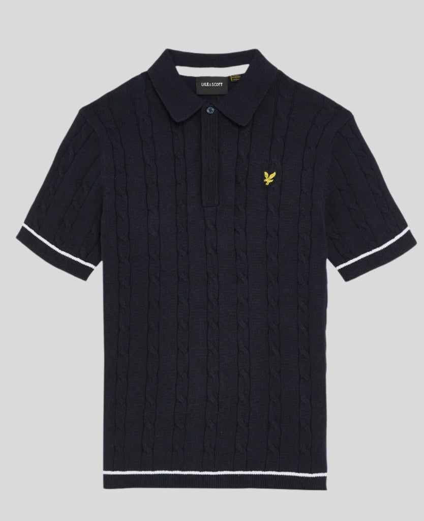 Pique Cable Knit Polo Dark Navy