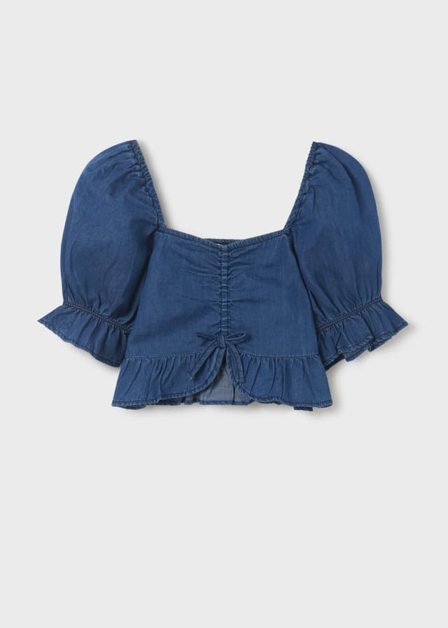 Croptop med puffermer denim Mørk Blå