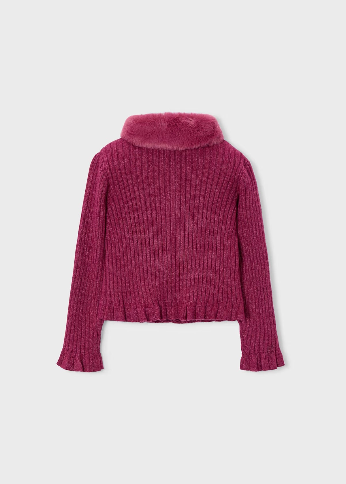 Cardigan Faux Fur Collar Cherry