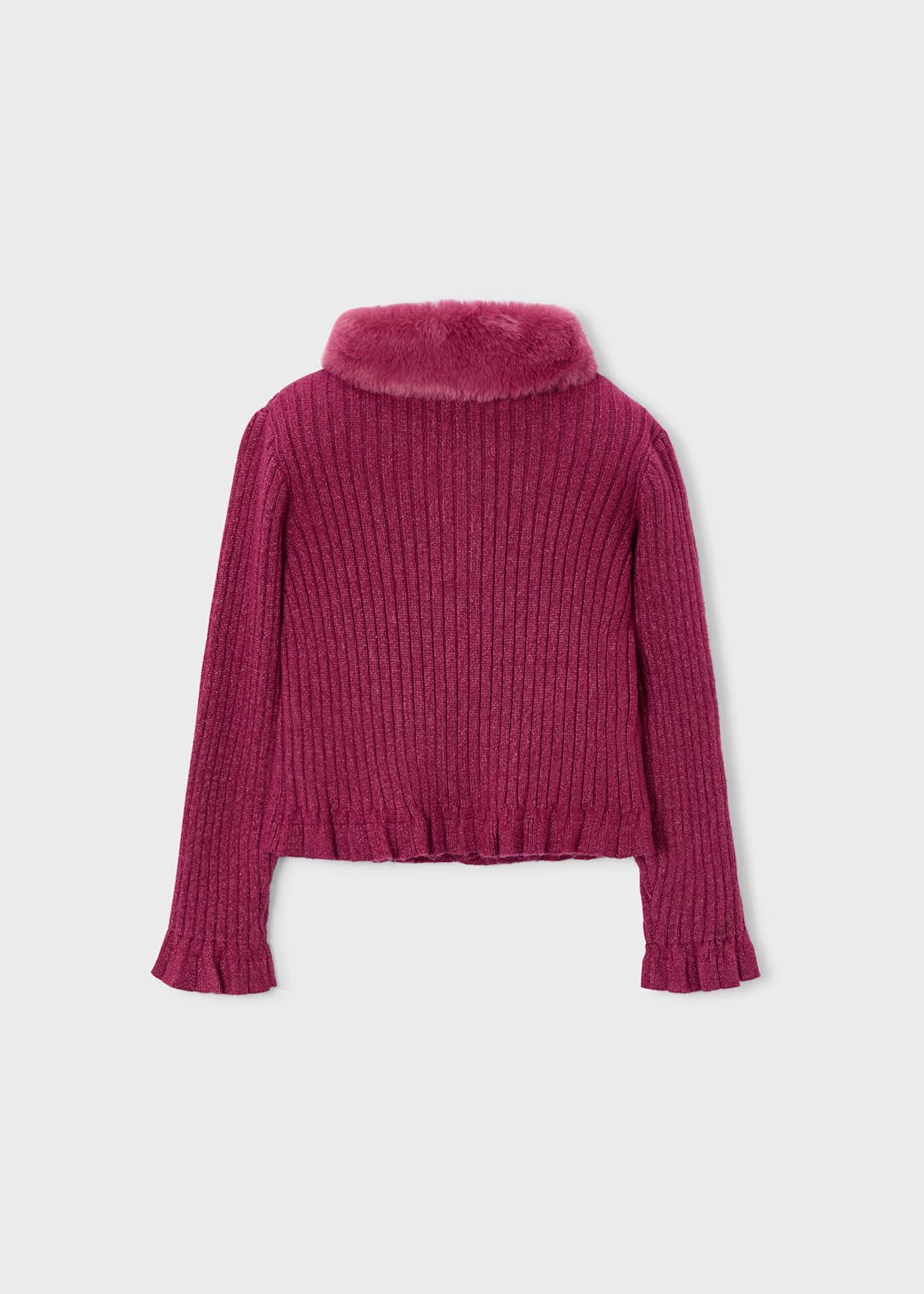 Cardigan Faux Fur Collar Cherry