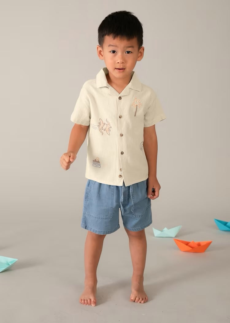 T-skjorte Embroidered Tropical Linen