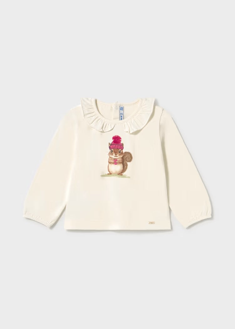 Genser Ruffle Natur/Raspberry