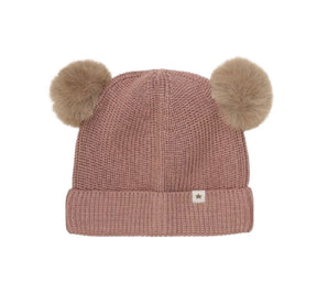 Lue Beanie Wool Knit Pompoms Burlwood