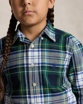 Skjorte Plaid Oxford White Green Multi