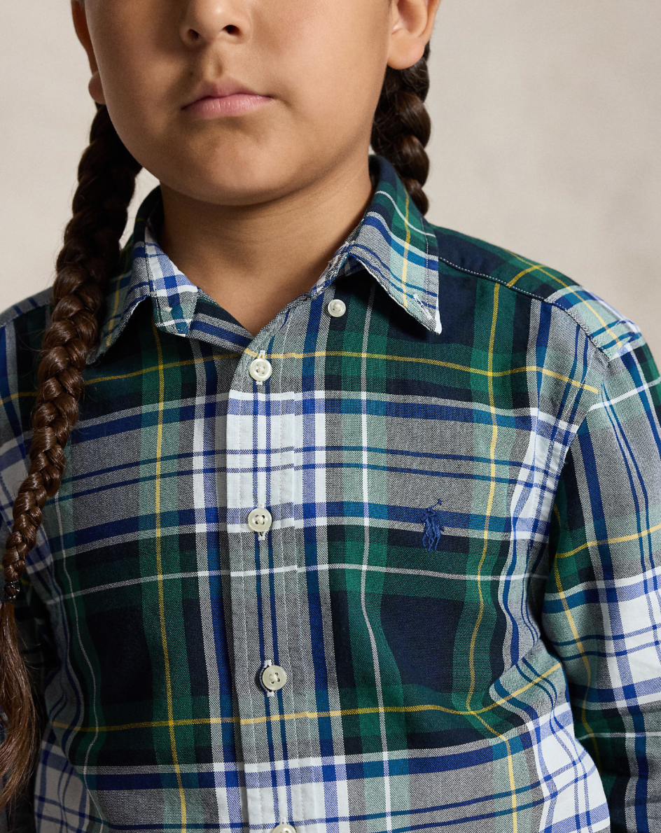 Skjorte Plaid Oxford White Green Multi