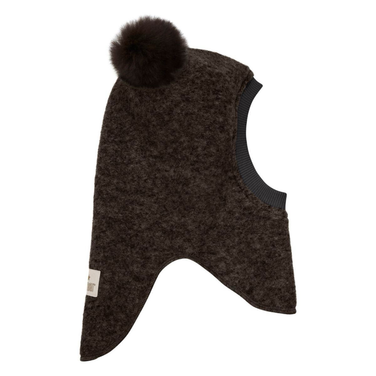 Balaclava Wool Alpaca Pompoms Dark Brown Melange