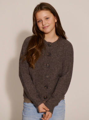 Cardigan Tinker Wool Blend LS Short Brown Grey Mel