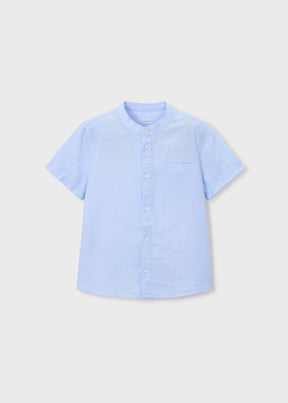 T-skjorte Linen Mao Collar Sky Blue