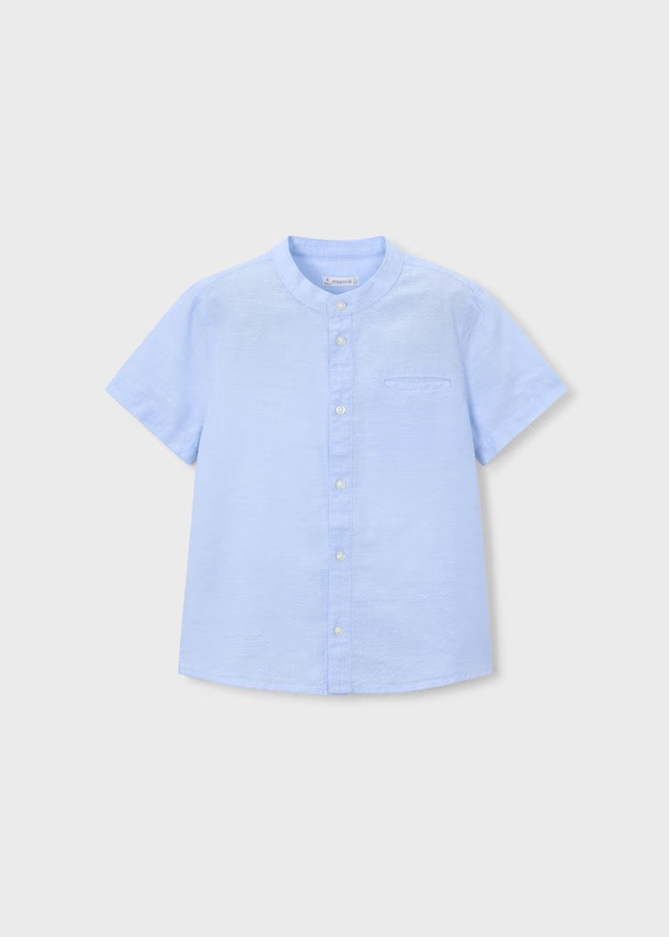 T-skjorte Linen Mao Collar Sky Blue