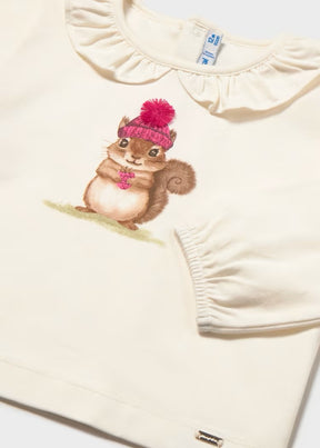 Genser Ruffle Natur/Raspberry