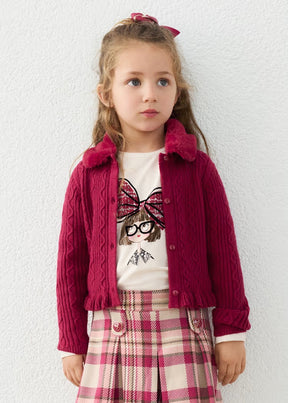 Cardigan Knitted Faux Fur Raspberry