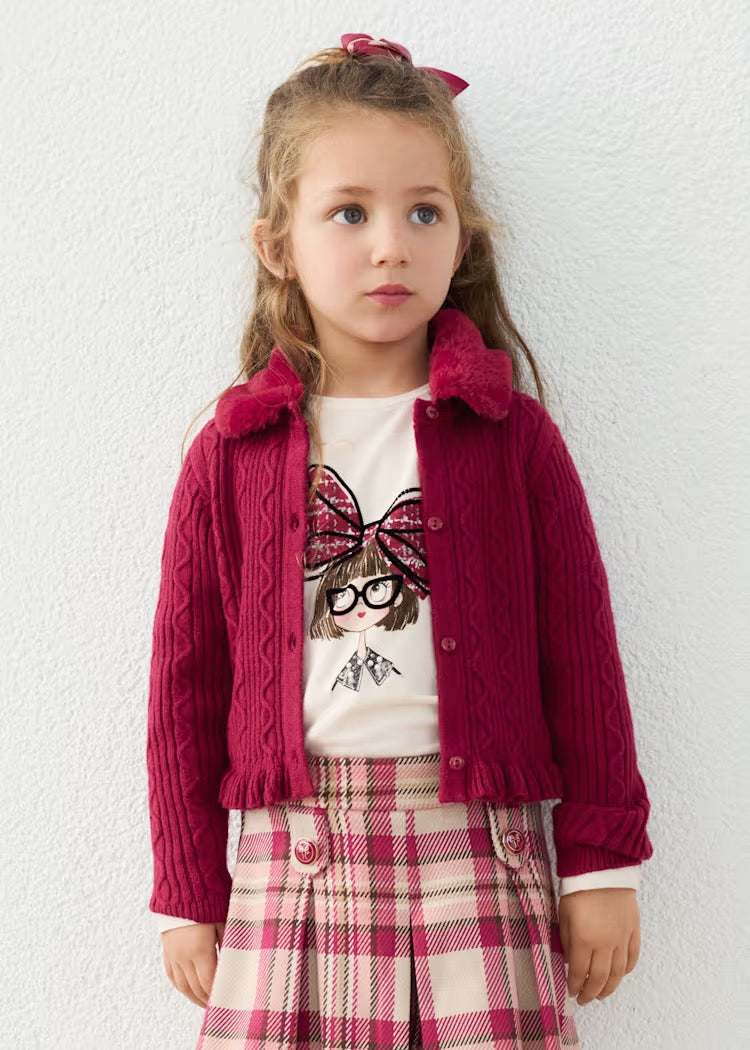 Cardigan Knitted Faux Fur Raspberry