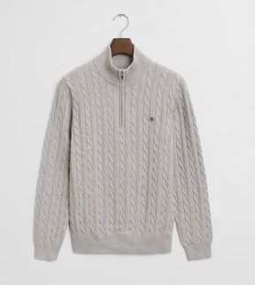 Genser Halfzip Kabelstrikk Grey Melange