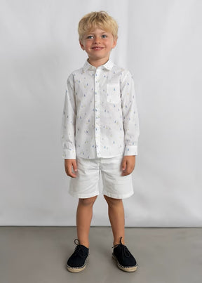 Skjorte Linen Boat White/Indigo