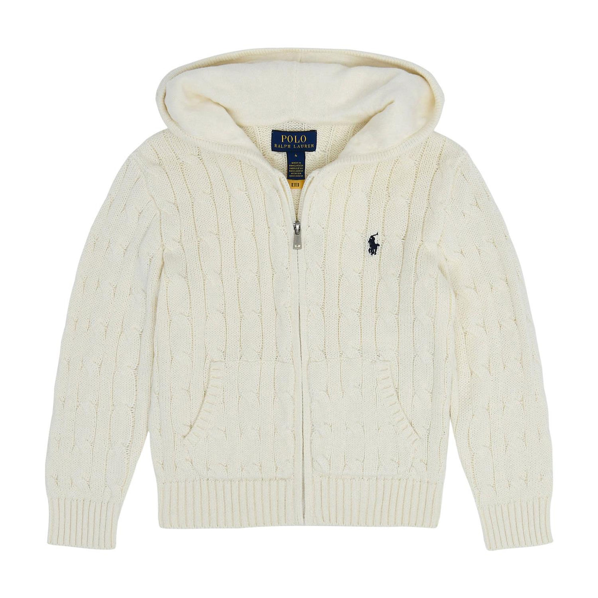 Hettejakke Cable Cotton Full-Zip Cream