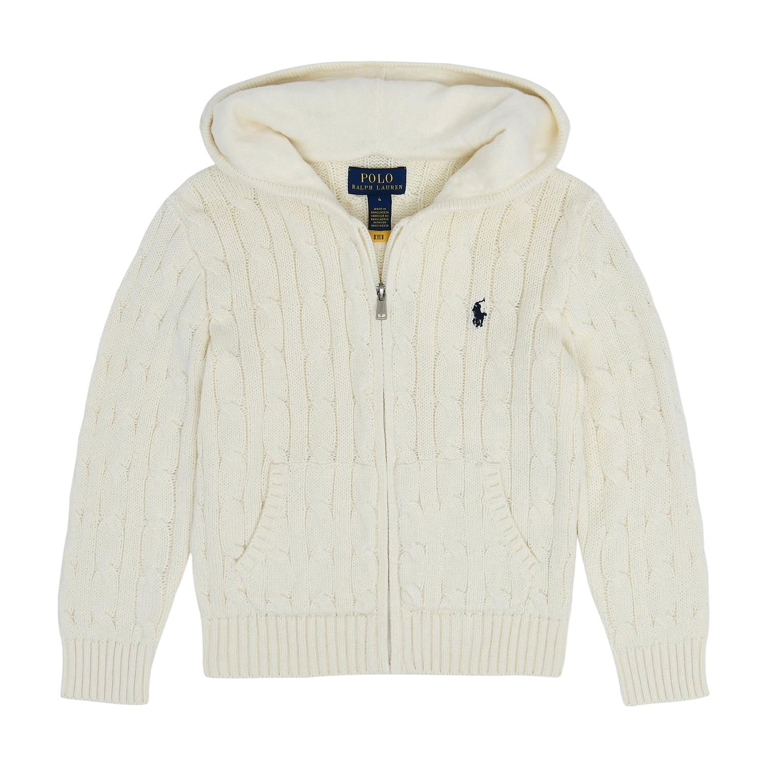 Hettejakke Cable Cotton Full-Zip Cream