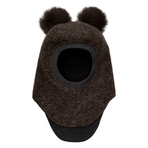 Balaclava Wool Alpaca Pompoms Dark Brown Melange