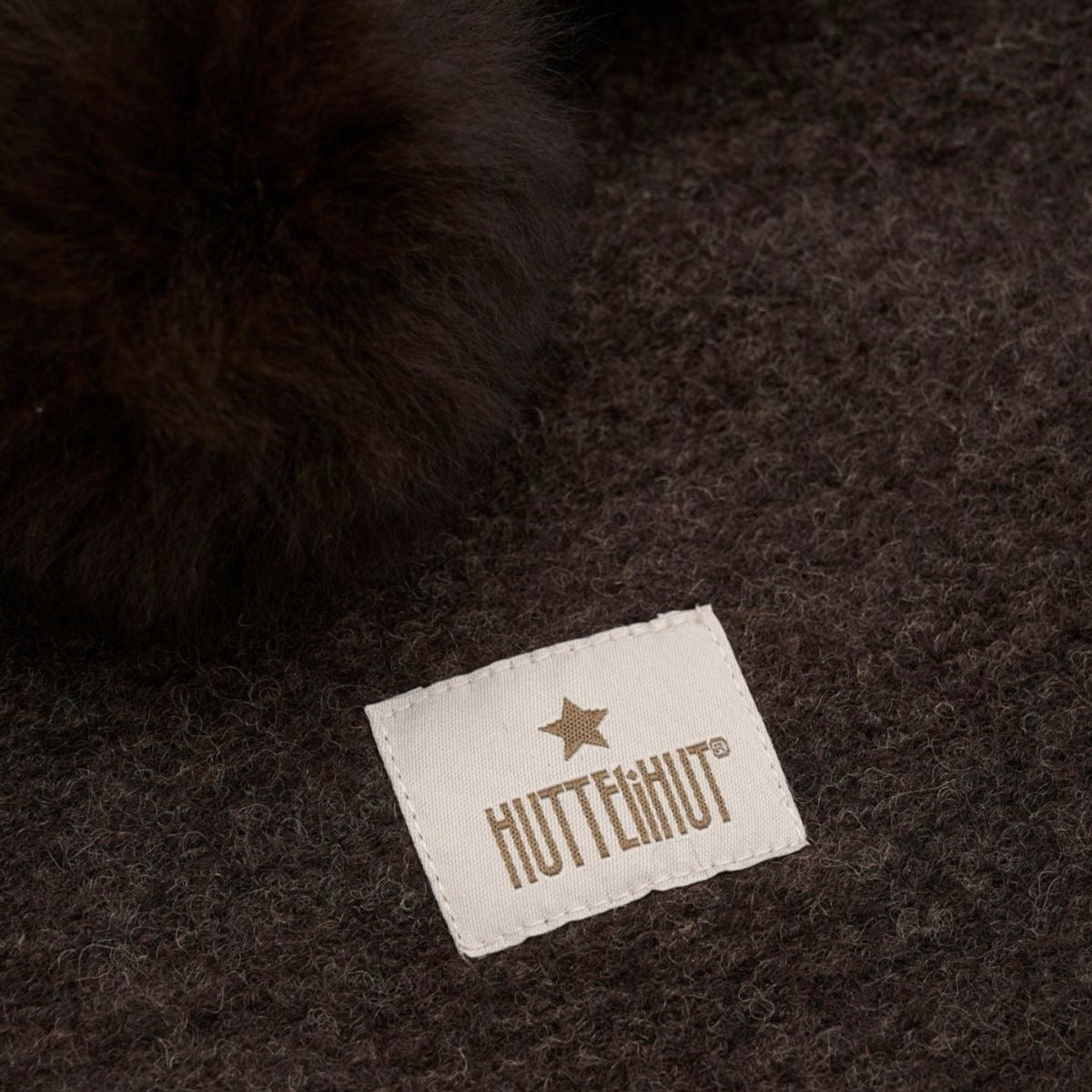 Balaclava Wool Alpaca Pompoms Dark Brown Melange