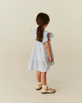 Kjole Seersucker Frill Sky Blue w Cream Stripe/Ocean Blue