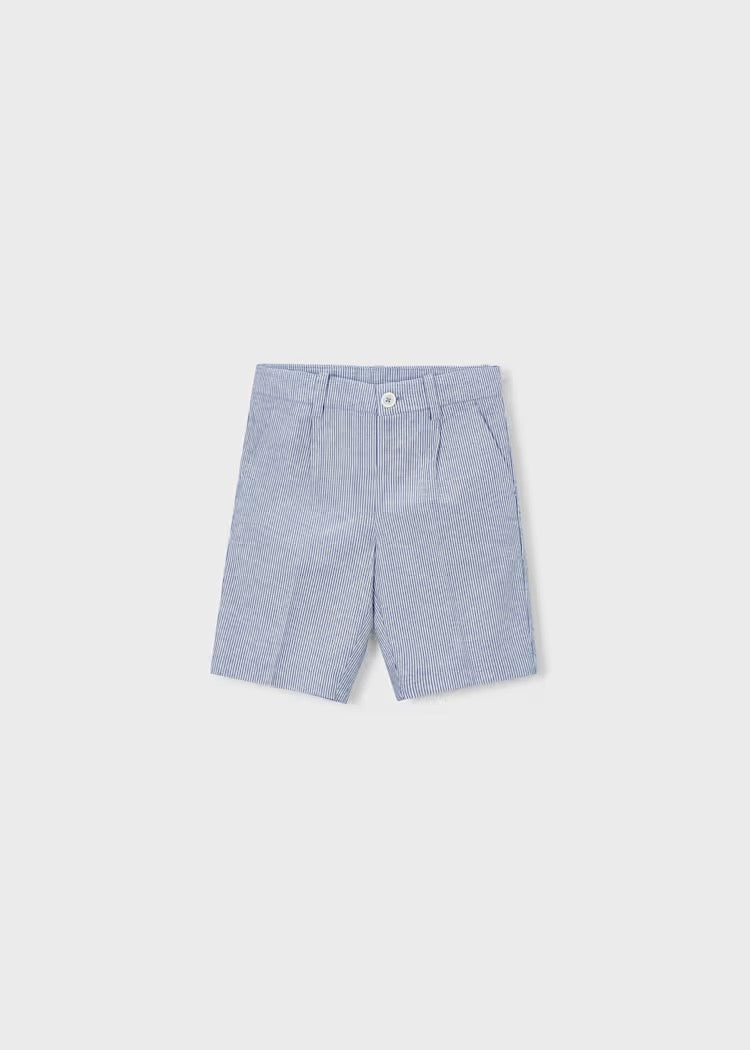 Shorts Bermuda Linen Suiting Blue Stiripes