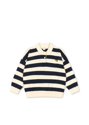 Genser Manis Knit Polo Navy Stripe