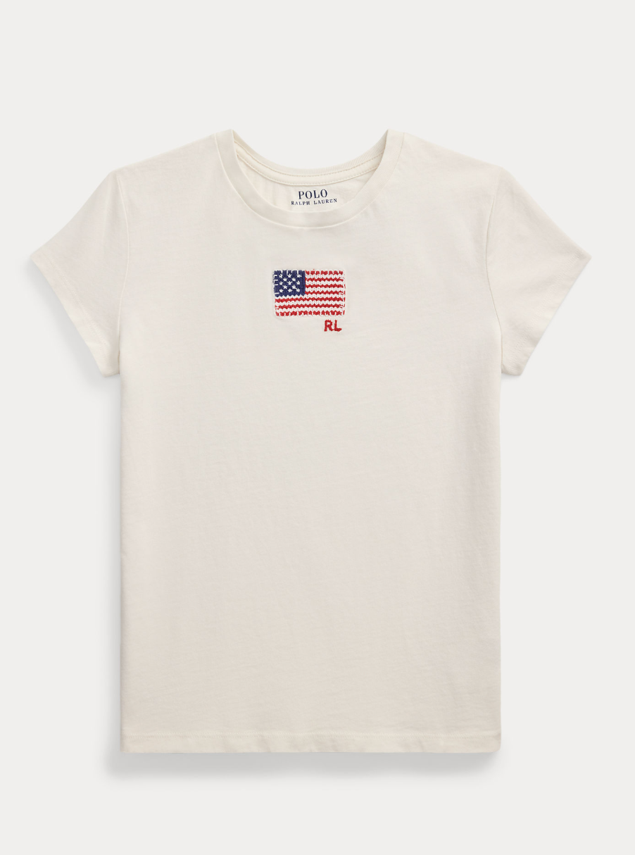 T-Skjorte Applique´ French Terry Flag White