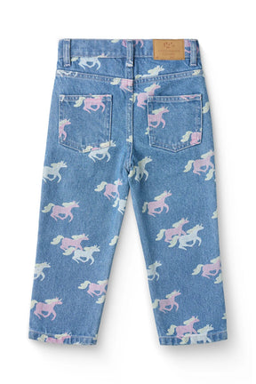 Bukse Denim Unicorn Print Indigo Blue Washed