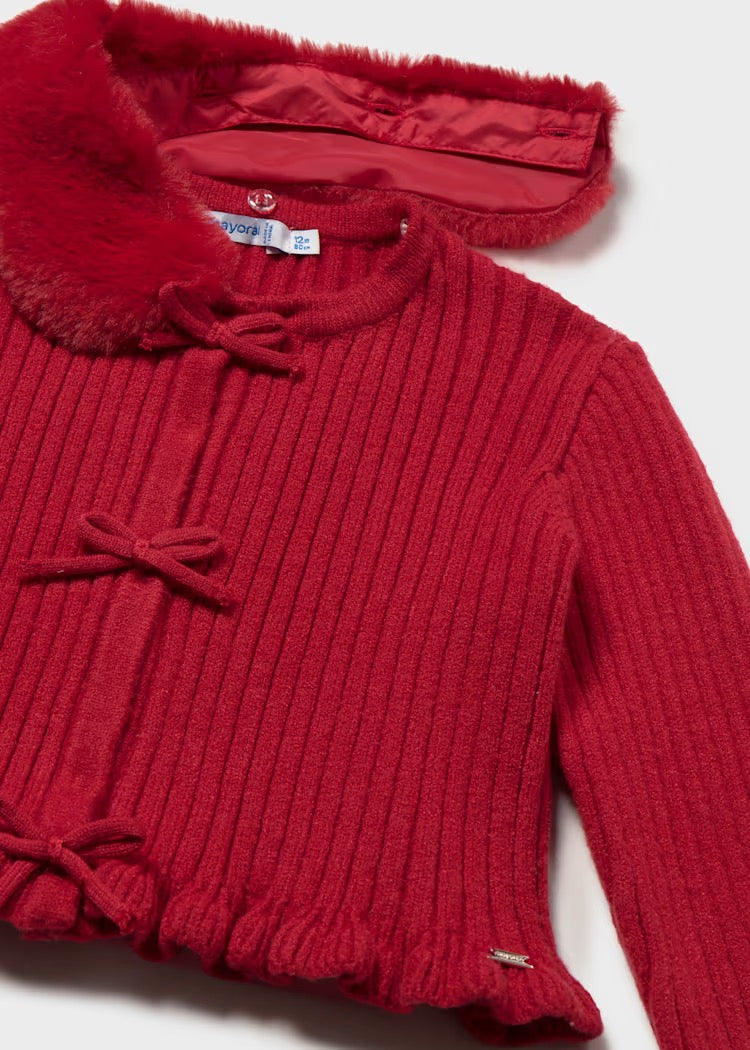 Cardigan Faux Fur Bow Red