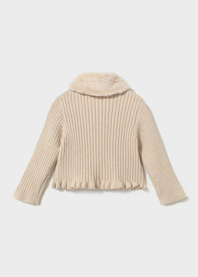 Cardigan Faux Fur Bow Milk Heather