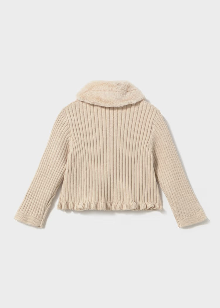 Cardigan Faux Fur Bow Milk Heather