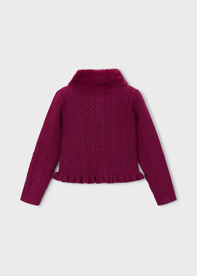 Cardigan Knitted Faux Fur Raspberry