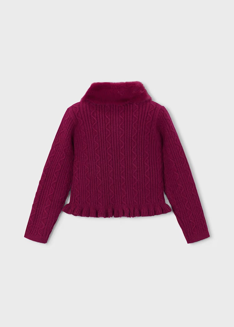 Cardigan Knitted Faux Fur Raspberry