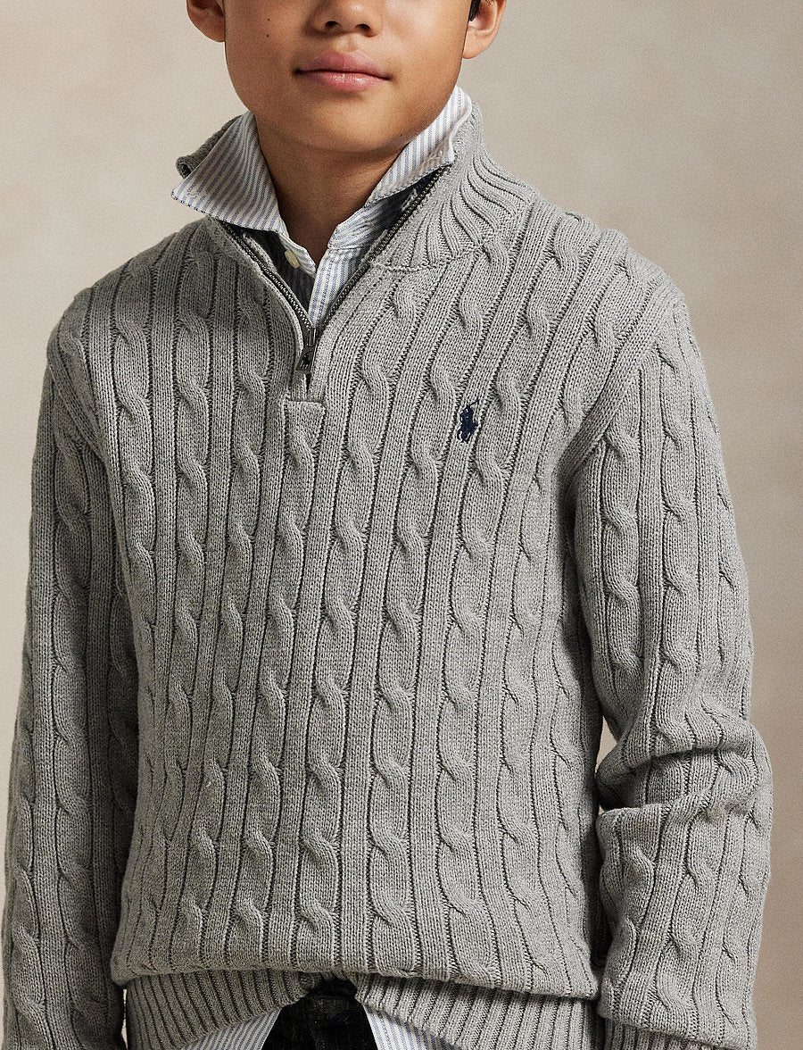Genser Halfzip Cable-Knit Andover Heather