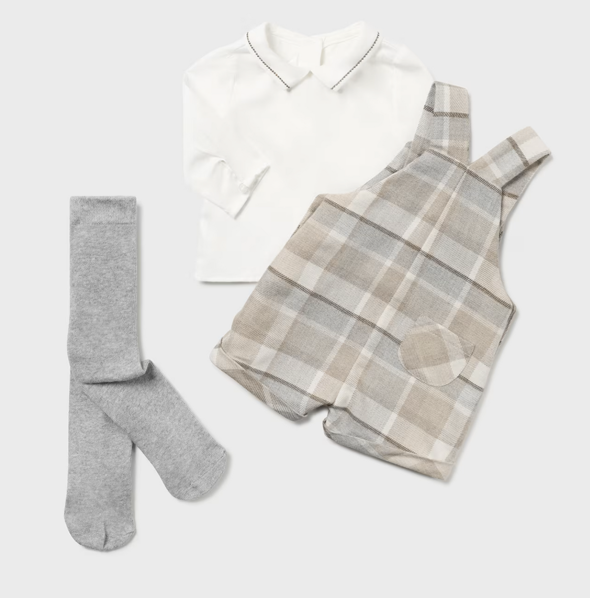 Sett 3 Piece Checked Dungarees Walnut