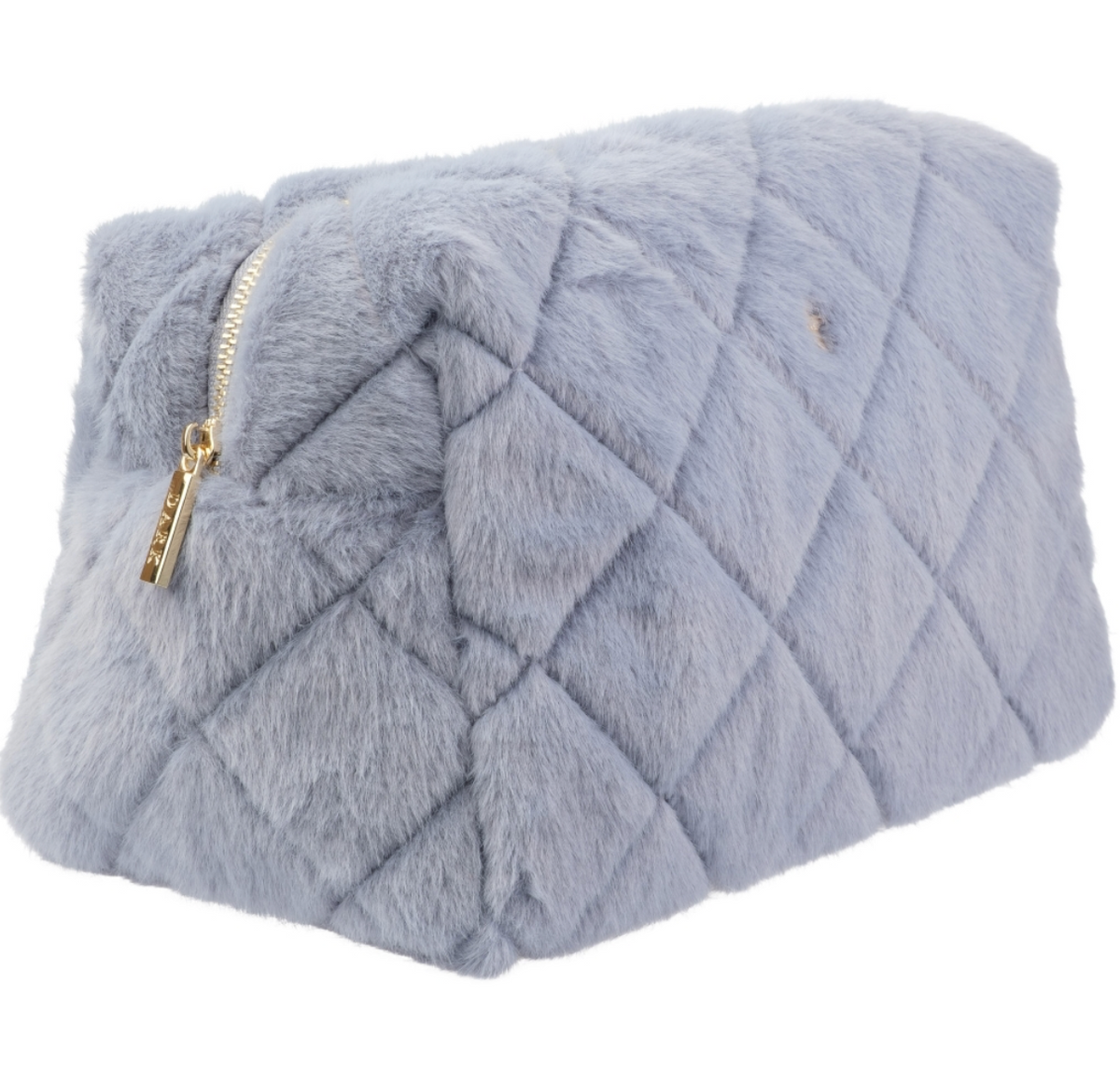Faux Fur Quilted Make Up Pouch Large Cool Blue