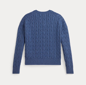 Genser Cable Knit V-Neck Royal Heather