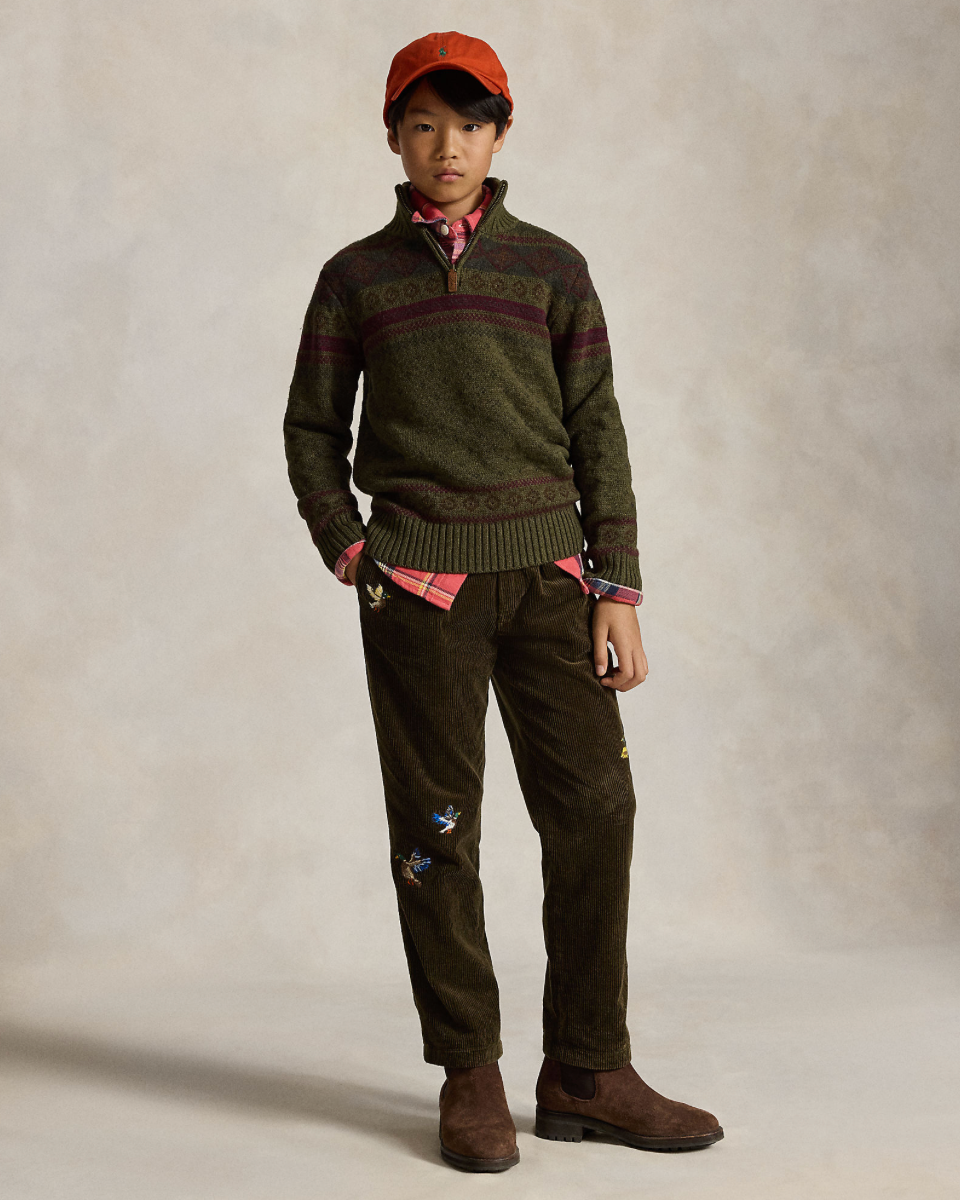 Genser Half Zip Fair Isle Olive Multi