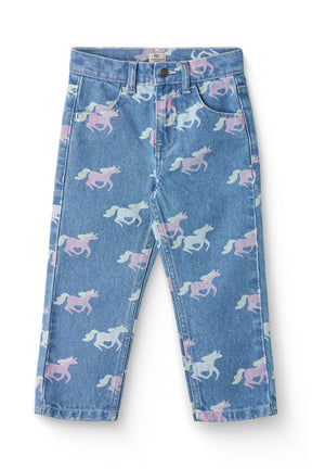 Bukse Denim Unicorn Print Indigo Blue Washed
