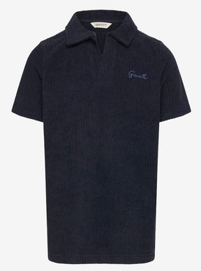Pique Revere Collar Towelling Polo Evening Blue